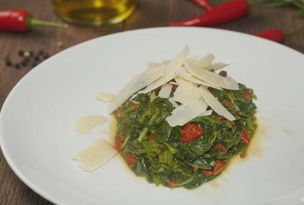 Spinat mit getrockneten Tomaten