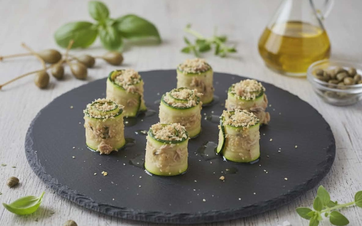 Zucchiniröllchen mit Thunfisch, Sardellen & Kapern