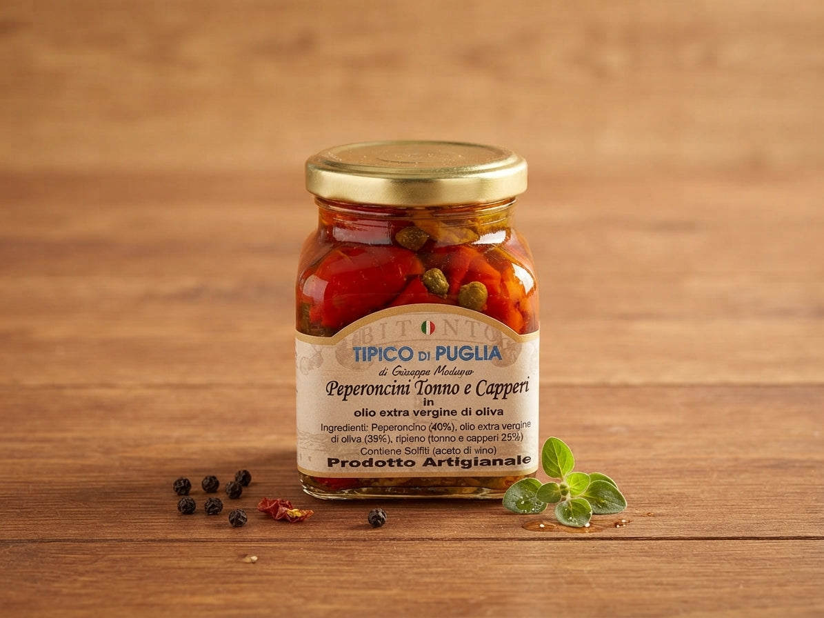 Peperoncini ripieni (tonno & capperi) in olio extra vergine di oliva 280 g