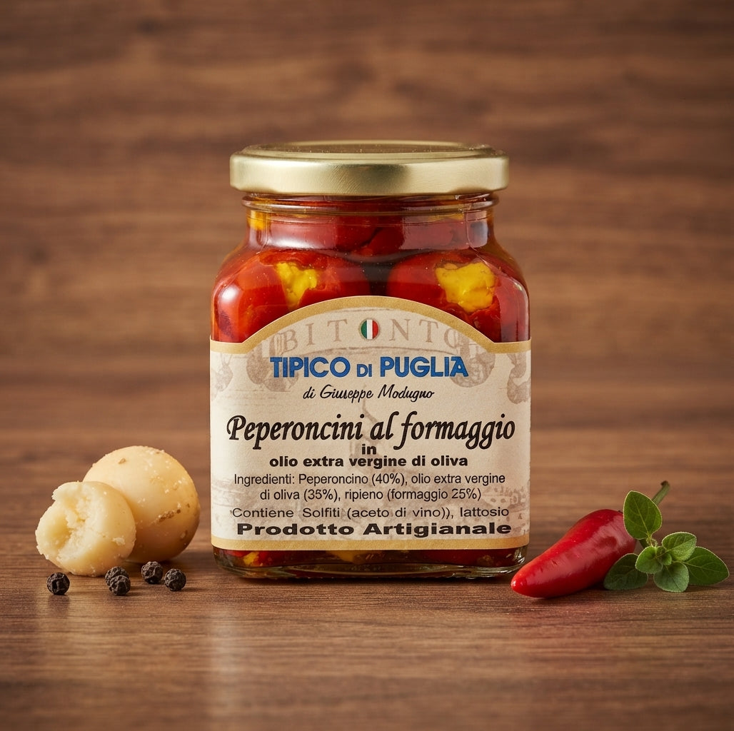 Peperoncini ripieni (formaggio) in olio di oliva 280 g